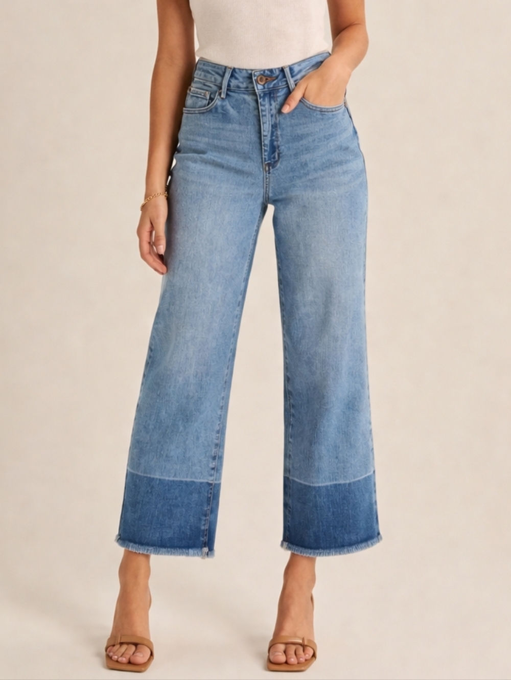 Judy Blue High Rise Wide Leg Crop Jeans Medium Wash Medium Release Hem 5/27